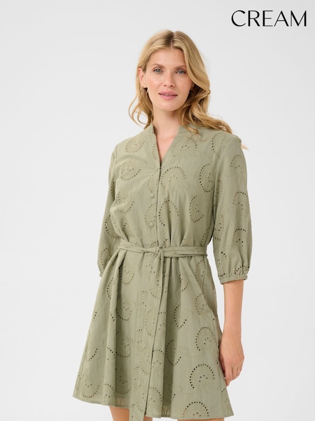 Cream Green CRDelia Tie Waist 100% Cotton Mini Dress (F00621) | £90