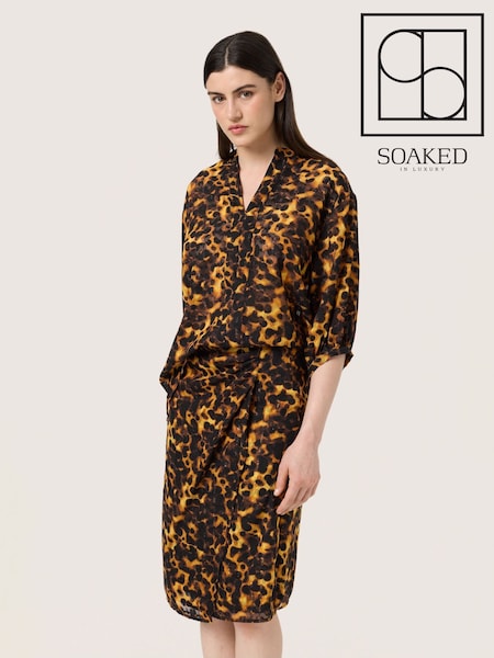 Soaked in Luxury SLGunvy 3/4 Sleeves Leopard Print V-Notch Neck Black Blouse (F00627) | £75