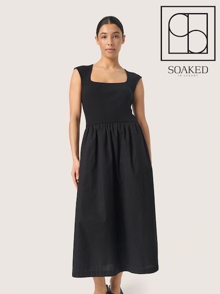 Soaked in Luxury Simone Fit Flare Midi Black Dress (F00630) | £75