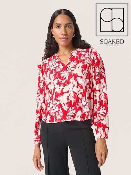 Soaked in Luxury Red SLOline Printed Long Sleeve Blouse (F00634) | £70
