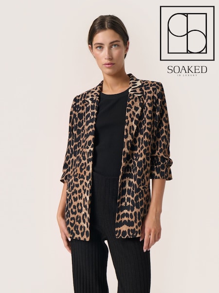Soaked in Luxury SLShirley Printed Open Front Brown Blazer (F00638) | £100