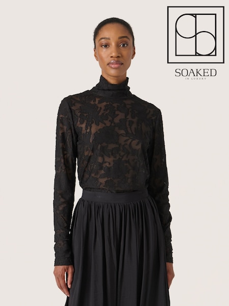 Soaked in Luxury SLCamine Turtleneck Lace Black T-Shirt (F00645) | £50