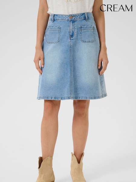 Cream Medium Blue A-Line Denim Skirt (F00652) | £80