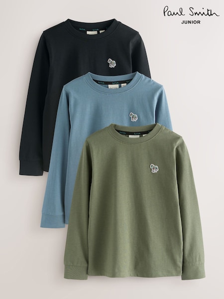 Paul Smith Junior Boys Signature Long Sleeve 100% Cotton T-Shirts 3 Pack (F00716) | £36