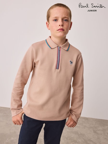 Paul Smith Junior Boys Stone Long Sleeve Signature Polo Shirt (F00721) | £55