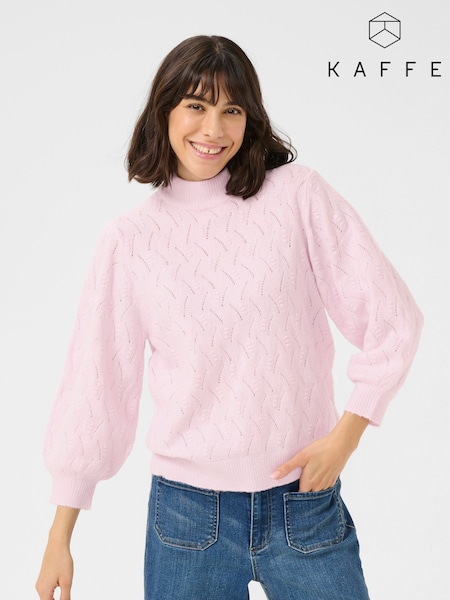 Kaffe Pink KArita 3/4 Sleeve High Neck Pullover Jumper (F00794) | £65