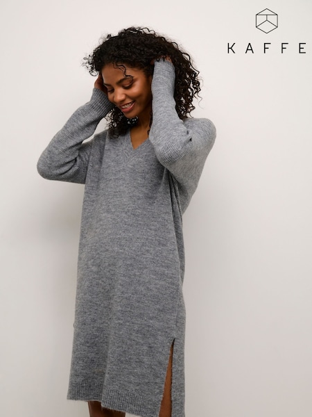 Kaffe KAjuno V-Neck Knee Length Knit Natural Dress (F00797) | £74