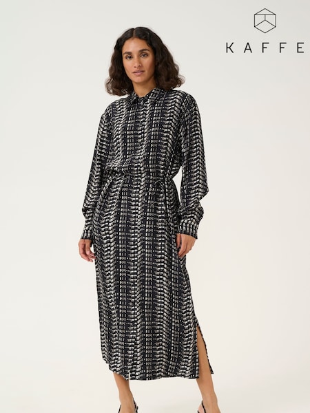 Kaffe KAalice Maxi Length Belted Shirt Black Dress (F00798) | £90