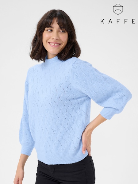 Kaffe Blue KArita 3/4 Sleeve High Neck Pullover Jumper (F00801) | £65
