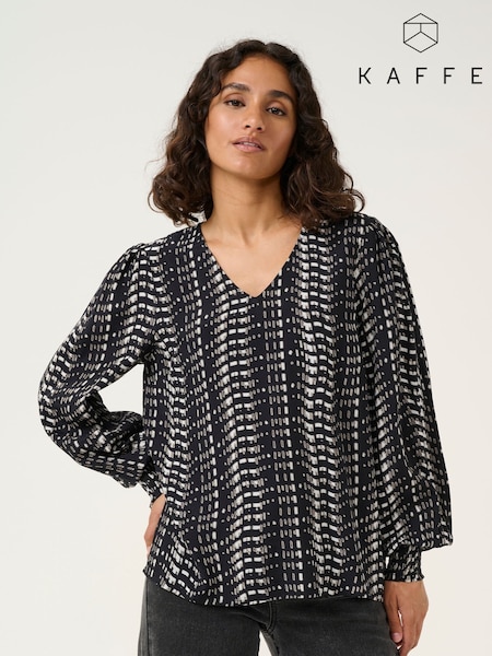 Kaffe KAalice V-Neck Long Sleeve Black Blouse (F00806) | £60