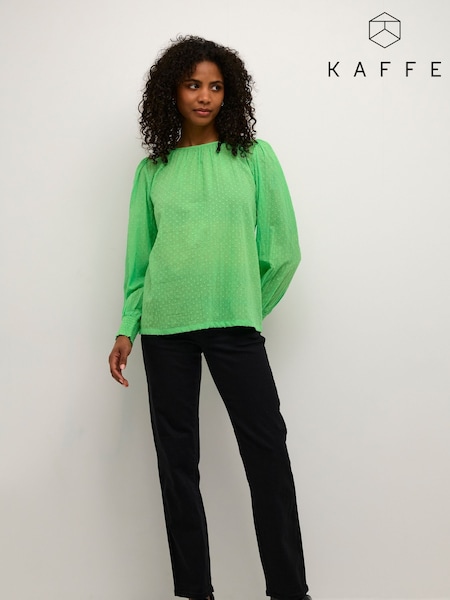Kaffe Green KAroca Long Sleeve Swiss Dot 100% Cotton Blouse (F00811) | £50