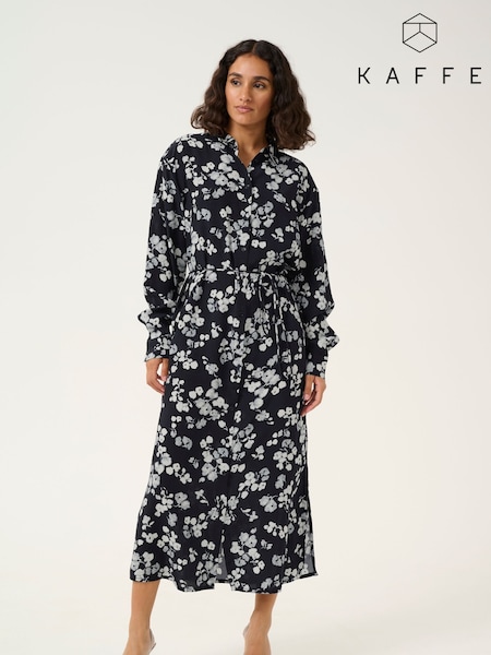 Kaffe KAalice Maxi Length Belted Shirt Black Dress (F00814) | £90