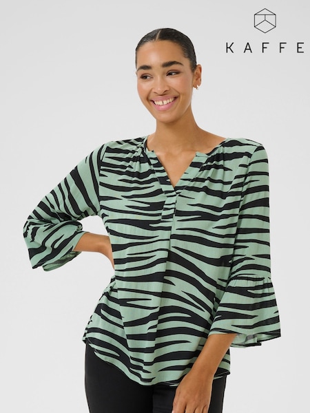 Kaffe KAlea 3/4 Sleeve Ruffle Printed Blouse (F00842) | £45