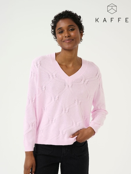 Kaffe Regular Fit Pink KAcharlie V-Neck Pullover Jumper (F00844) | £50
