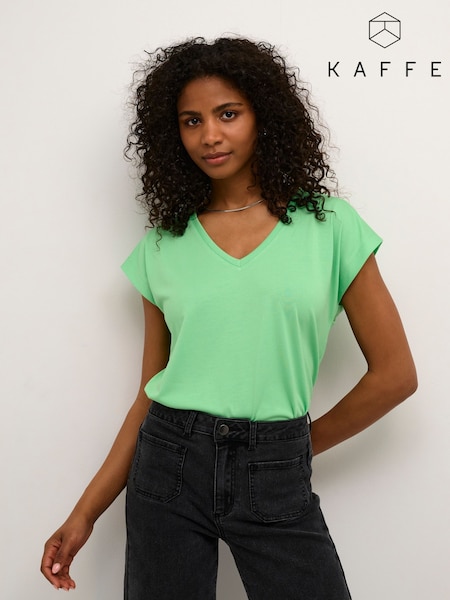 Kaffe Green KAlise V-Neck Short Sleeve T-Shirt (F00858) | £35
