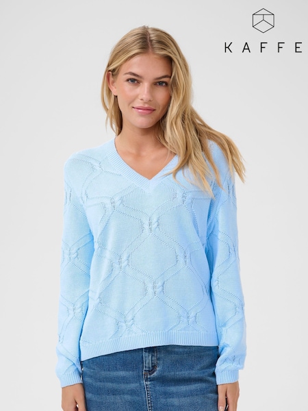 Kaffe Regular Fit Blue KAcharlie V-Neck Pullover Jumper (F00869) | £50