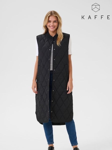 Kaffe KAlorena Quilted Button Long Black Gilet (F00872) | £90
