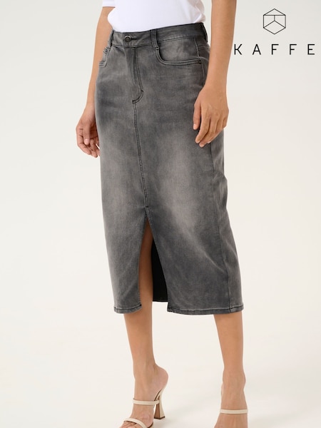 Kaffe Grey KAsinem Denim High Waist Midi Skirt (F00877) | £75