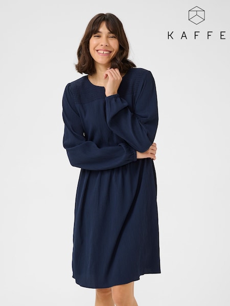 Kaffe  A-line Fit Blue KAlinda Long Sleeve Dress (F00895) | £45