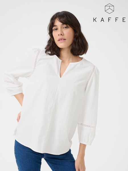 Kaffe KAlila V-Notch Neck Long Sleeve White Blouse (F00901) | £45