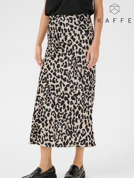 Kaffe KAjune Leopard Print Sateen Midi Skirt (F00915) | £45