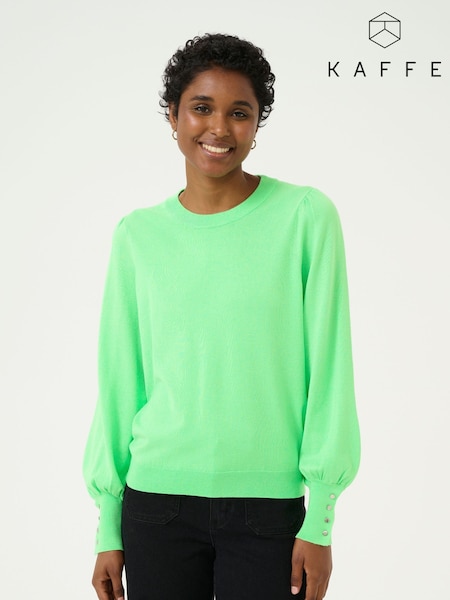Kaffe Green KAlizza Crew Neck Button Cuff Jumper (F00939) | £50