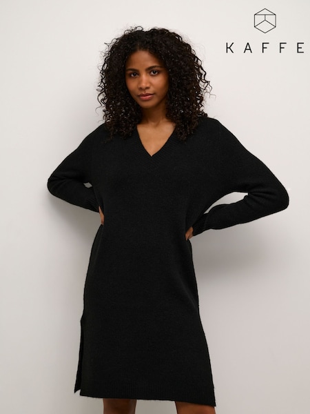 Kaffe KAjuno V-Neck Knee Length Knit Natural Dress (F00959) | £74