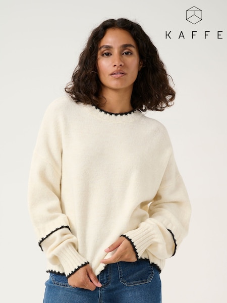 Kaffe Relaxed Fit KAvilli Round Neck Pullover Cream Jumper (F00968) | £60