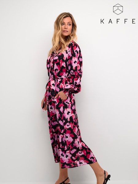 Kaffe Pink Pollie Long Sleeve Maxi Shirt Dress (F01120) | £75