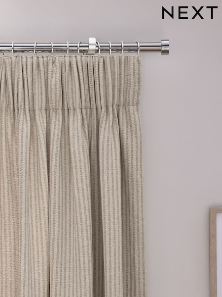 Natural Brushed Stripe Pencil Pleat Curtains (F01137) | £55 - £130
