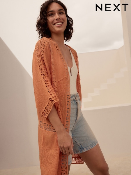 Orange Longline Kimono Cover-Up (F01177) | £34