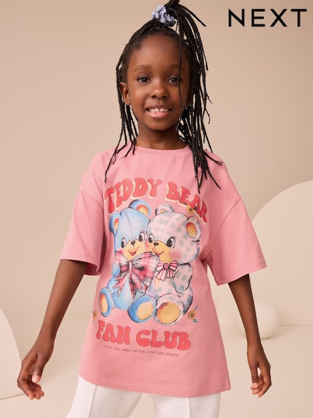 Pink Oversized Graphic Print T-Shirt (3-16yrs) (F01202) | £9 - £14