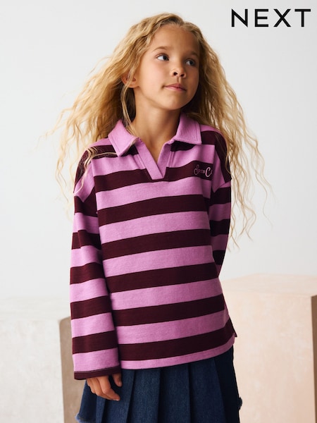 Burgundy Stripe Long Sleeve Rugby Top (3-16yrs) (F01205) | £12 - £17