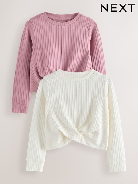 White/Pink Wrap Front Long Sleeve Tops 2 Pack (3-16yrs) (F01243) | £15 - £21