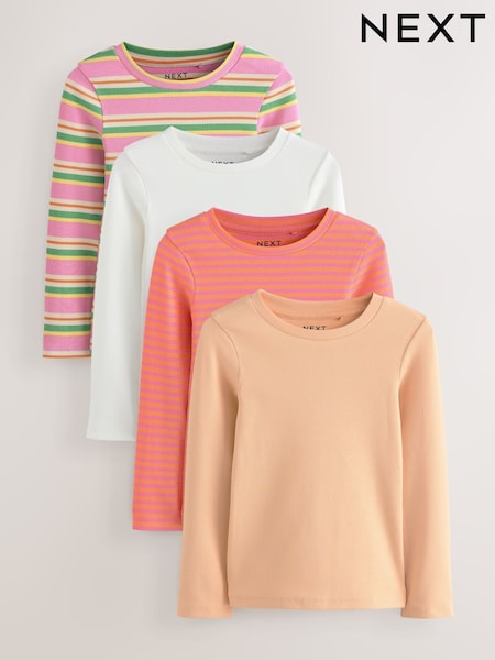 Pink/Orange Long Sleeve Ribbed T-Shirts 4 Pack (3-16yrs) (F01245) | £21 - £27