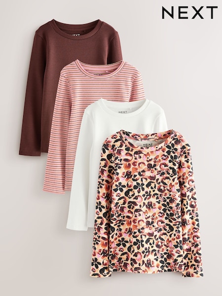 Animal Long Sleeve Ribbed T-Shirts 4 Pack (3-16yrs) (F01247) | £21 - £27