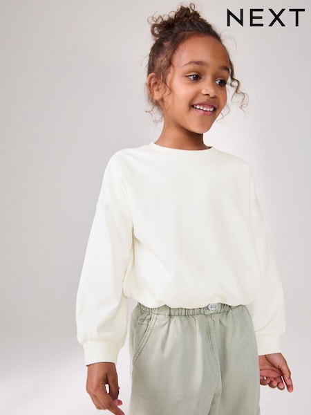 White Boxy Bubble Hem Sweatshirt (3-16yrs) (F01269) | £6 - £9