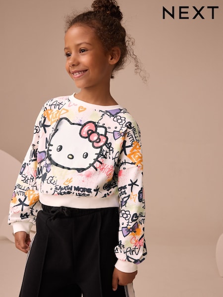 White Graffiti Hello Kitty License Long Sleeve Top (3-16yrs) (F01272) | £16 - £21
