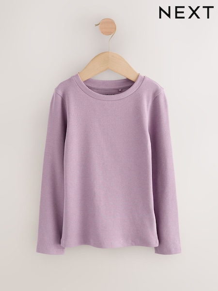 Lilac Purple Long Sleeve Ribbed Top (3-16yrs) (F01273) | £5 - £8