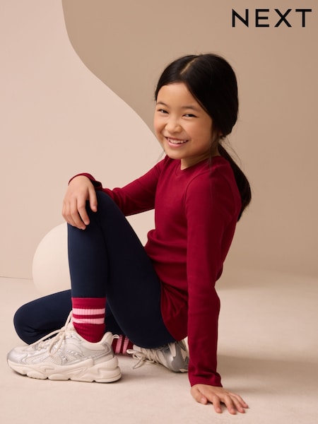 Berry Red Long Sleeve Ribbed Top (3-16yrs) (F01277) | £5 - £8