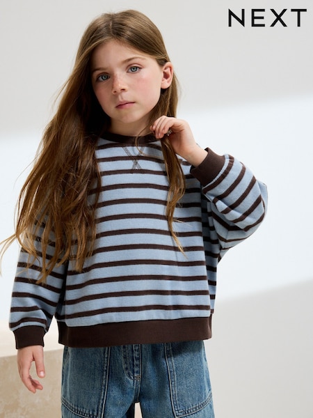 Blue/Brown Stripe Oversized Cosy Rib Sweatshirt (3-16yrs) (F01281) | £9 - £12
