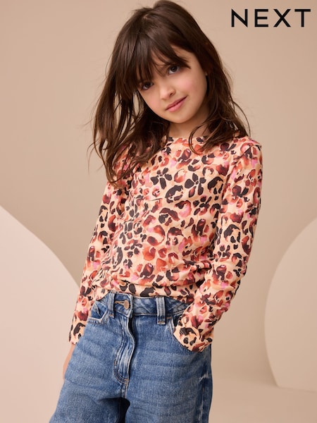 Leopard Long Sleeve Ribbed Top (3-16yrs) (F01285) | £6 - £9