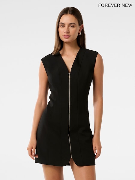 Forever New Black Hannah Zip Front Mini Dress (F01323) | £95