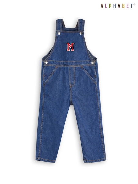 Girls Blue Personalised Monnagrammed 100% Cotton Dungarees by Alphabet (F01414) | £24