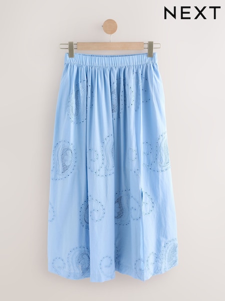 Blue Embroidered Paisley Midi Skirt (F01435) | £70