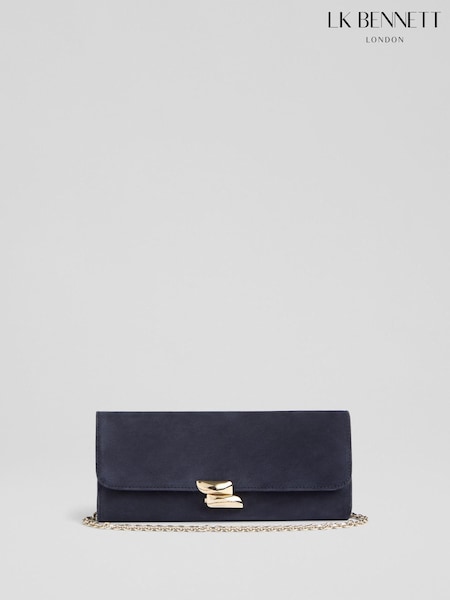 LK Bennett Blue Daisy Suede Long Clasp Clutch Bag (F01448) | £189