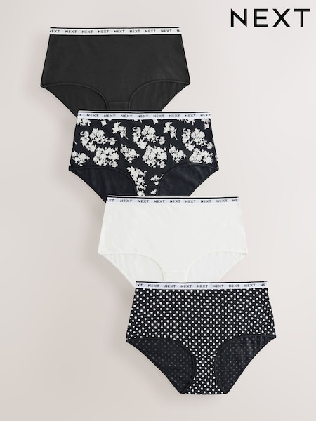 Black/White Print Midi Logo Knickers 4 Pack (F01467) | £18