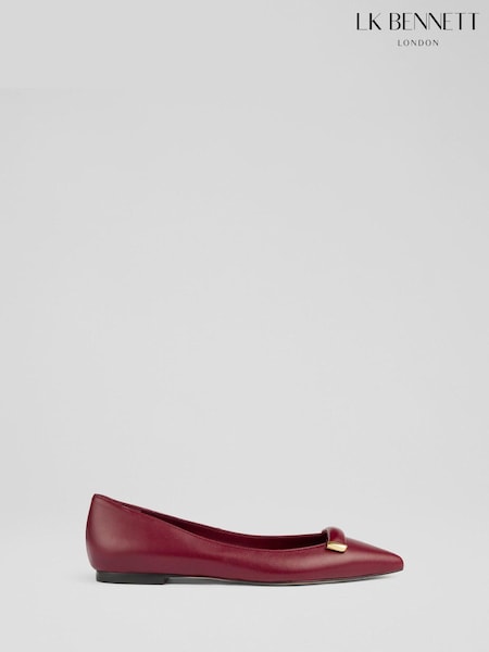 LK Bennett Red Blair Nappa Leather Bar Trim Flats (F01476) | £229