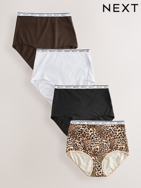 Leopard Print Full Brief Logo Knickers 4 Pack (F01477) | £19