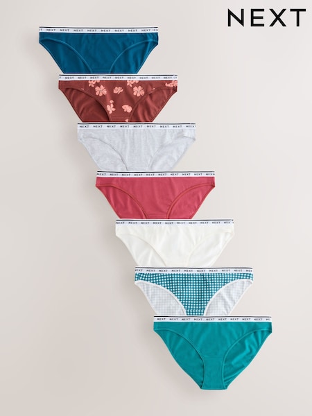 Gingham Print High Leg Logo Knickers 7 Pack (F01479) | £30